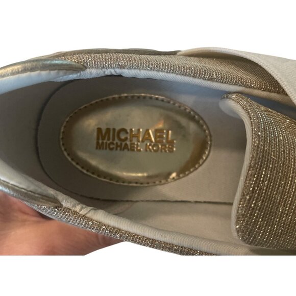 Michael Kors Womens Glitter Cream Slip-On Sneakers Size 7M Luxury Comfort Stretc - Picture 4 of 5